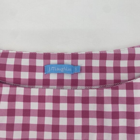 J. McLaughlin Size Small Wavesong Tee Catalina Cloth Pink White Checkered Barbie - Picture 4 of 9
